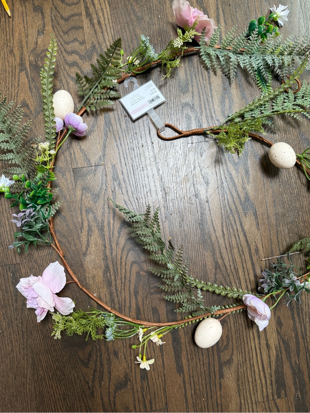 Ashland Spring Floral Garland with Green Ferns and Pink Blooms
